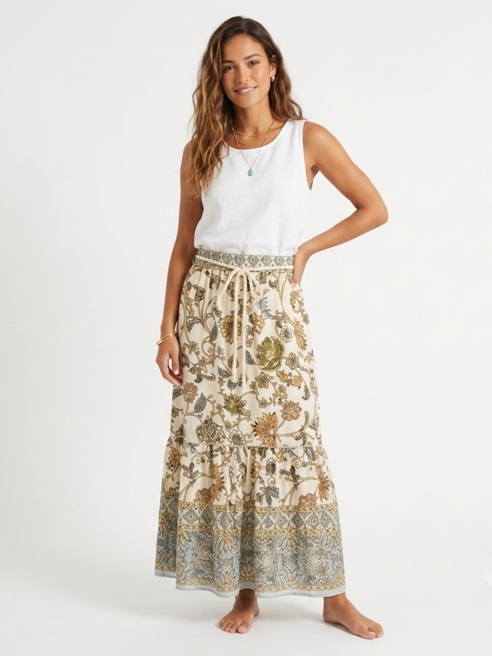 House of Harlow 1960 Bohemian Linen Cotton Maxi Skirt Size Large